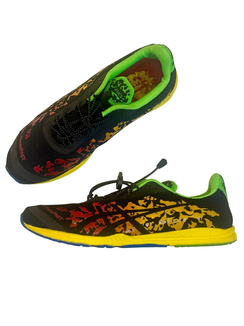 Asics Gel-Noosafast Triathlon Racing Flat Black Camo Neon Green Men’s 11.5